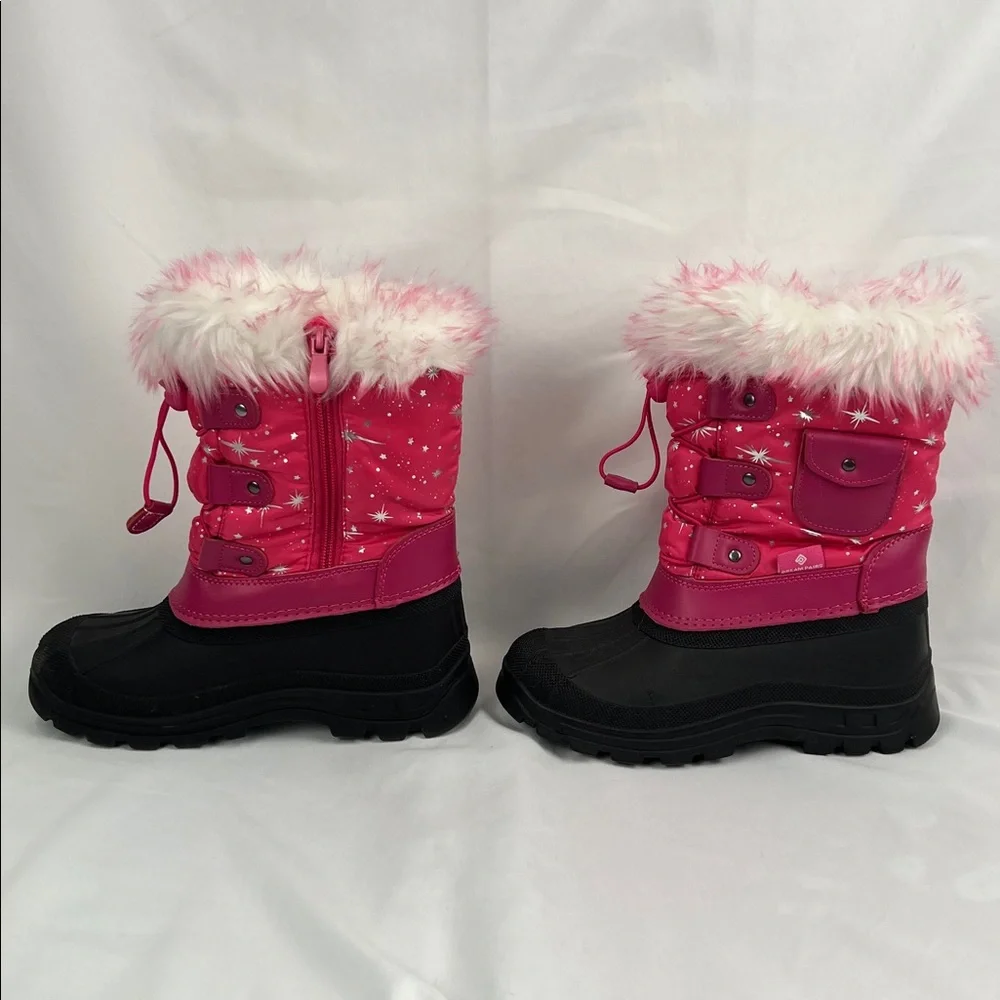 Girl’s Snow Boots - US Size 2 - Pink - Faux Fur white - Black waterproof soles - Picture 4 of 11